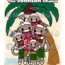 Sock Monkey Hawaiian Family Ohana Portrait PERSONALIZED 8x10 Art Print
