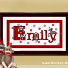 Sock Monkey Personalized Kid and Baby Wall Art 10x20 unframed