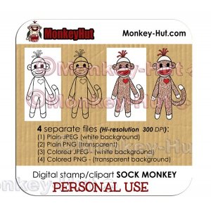 Sock Monkey Digital Stamp Clip Art - PERSONAL USE