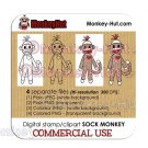 Sock Monkey Clip Art Digital Stamp CUTE - LIMITED COMMERCIAL USE