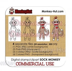 Sock Monkey Clip Art Digital Stamp CUTE - LIMITED COMMERCIAL USE