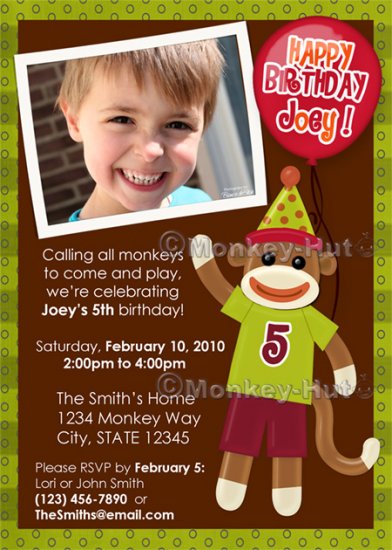 Sock Monkey Party Monkey Business Birthday Invitation (DIGITAL)