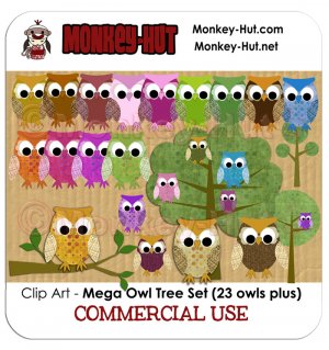 Owl Clip Art Set - Mega set - clipart trees branch COMMERCIAL USE