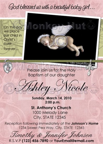 Baptism or Christening Personalized Custom Photo Invitation Baby Girl (DIGITAL)
