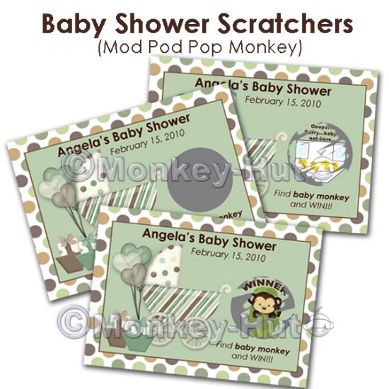 Monkey Baby Shower Scratch Off Card Ticket Game Favor - 40 personalized