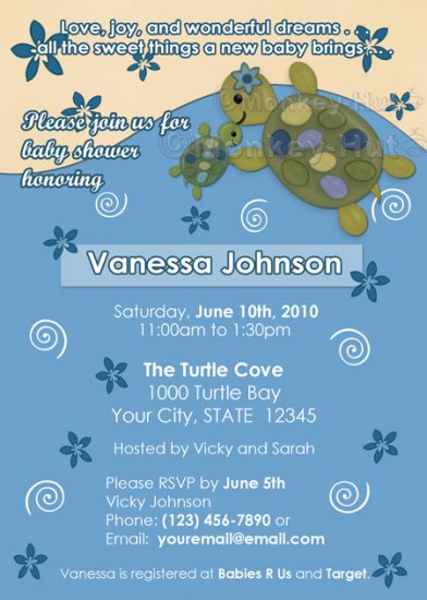Turtle Baby Shower invitation Turtle Reef CTR (DIGITAL)
