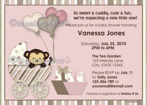 Monkey Baby Shower Invitation carriage pink MPP-P (DIGITAL)