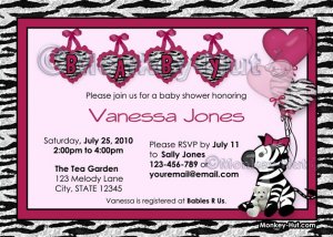 Funky Zebra Baby Shower Invitation pink/hot pink/black (DIGITAL)