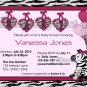 Funky Zebra Baby Shower Invitation pink/hot pink/black (DIGITAL)