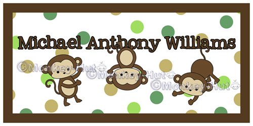 Monkey PERSONALIZED Name Kid and Baby Wall Art 10x20 unframed