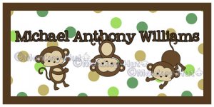 Monkey PERSONALIZED Name Kid and Baby Wall Art 10x20 unframed