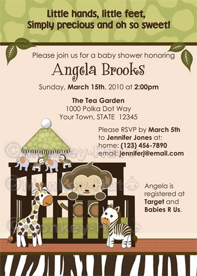 Jungle Monkey Baby Shower Invitation crib Original Beige/Green colors CA-C (DIGITAL)