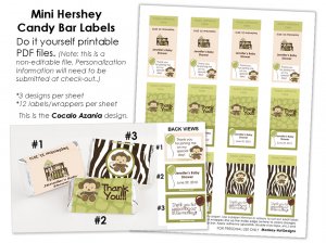 Jungle Monkey Personalized BABY SHOWER mini candy wrapper wrappers favor favors