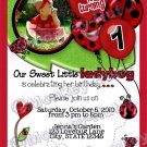 Sweet Ladybug Lovebug Birthday Invitation red black girl (DIGITAL)