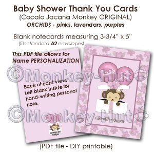 Monkey Baby Shower Thank You card cards PDF printable DIY