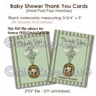 Monkey Baby Shower Thank You card cards PDF printable DIY