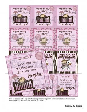Monkey Baby Shower Tags SQUARE (favors, stickers, etc.)