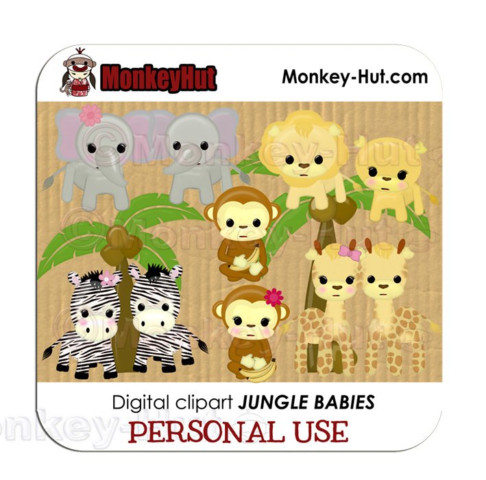 Adorable baby safari/jungle animals clip art