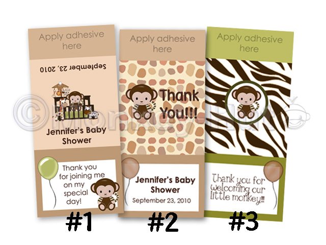Monkey Personalized BABY SHOWER mini candy wrapper wrappers favor favors (CN jungle safari)