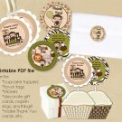 Monkey Personalized Baby Shower Tags (favor, cupcake topper) circle shape (CN jungle safari)