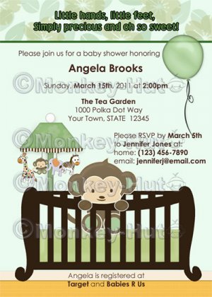 Monkey Baby Shower invitation crib Green CJ-G (DIGITAL)