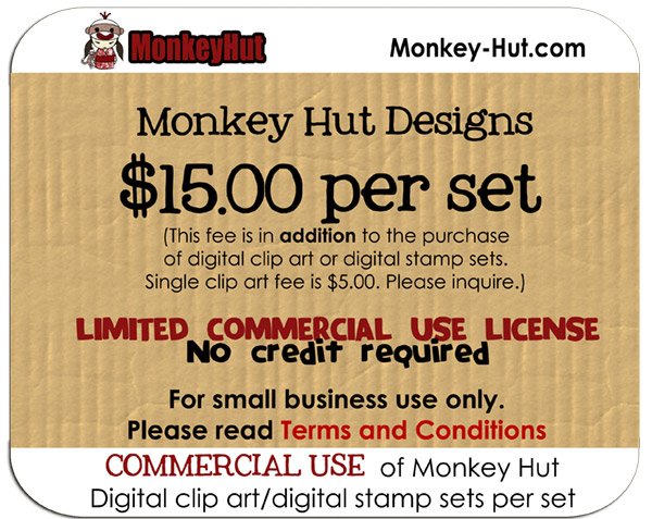 COMMERCIAL USE license fee for Monkey Hut digital clip art or digital stamp sets