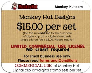 COMMERCIAL USE license fee for Monkey Hut digital clip art or digital stamp sets