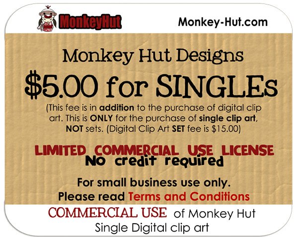 COMMERCIAL USE license fee for Monkey Hut SINGLE digital clip art