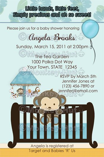 Monkey Baby Shower invitation crib Blue CJ-B (DIGITAL)