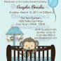 Monkey Baby Shower invitation crib Blue CJ-B (DIGITAL)
