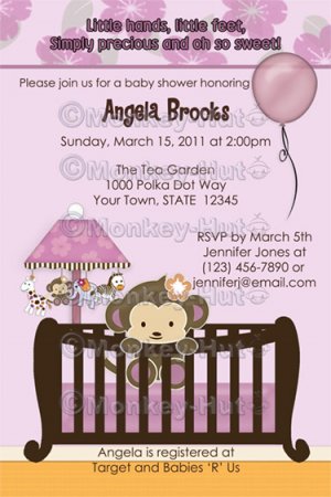 Monkey Baby Shower invitation crib Original Orchid lavendar/pink/purple CJ-O (DIGITAL)