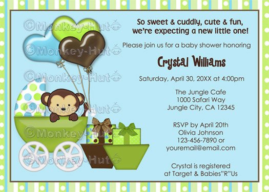 Monkey Baby Shower Invitation Carriage MPP-blue/green (DIGITAL)