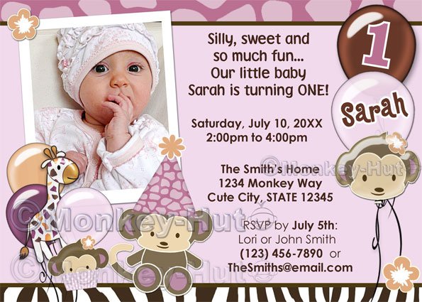 Monkey Birthday 1-year invitation Orchid (DIGITAL) - select style