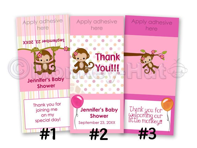 Monkey Personalized baby shower mini hershey candy wrapper favors (MM#2 Miss Monkey) DIGITAL