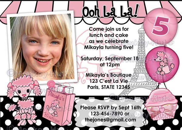Pink Poodle in Paris Birthday Party Invitation (Digital file)