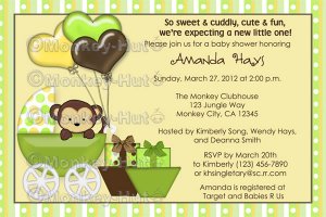 Monkey Baby Shower Invitation Carriage MPP-yellow/green (DIGITAL)