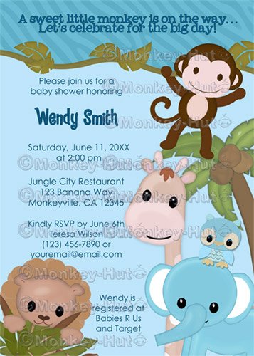 Sweet Jungle Babies Monkey Baby Shower Invitation SJB Boy (DIGITAL)