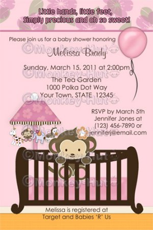 Monkey Baby Shower invitation pink crib CJ-P (DIGITAL)