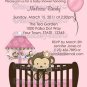 Monkey Baby Shower invitation pink crib CJ-P (DIGITAL)
