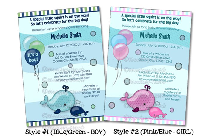 Little Baby Whale & Mommy Kiss Baby Shower invitation (DIGITAL)