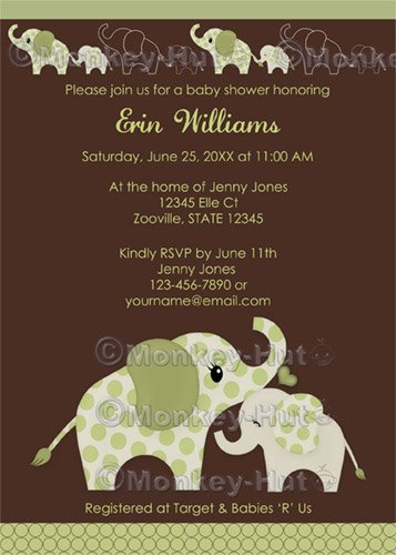 Green ELEPHANT Baby Shower Invitation Baby Kiss CE-G (DIGITAL)