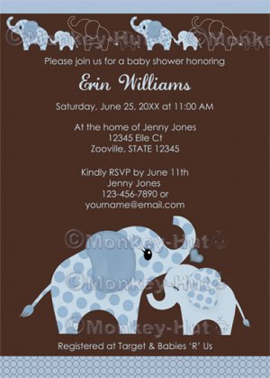 Blue ELEPHANT Baby Shower Invitation Baby Kiss CE-B (DIGITAL)