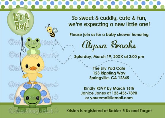 Pond Pals Duck Baby Shower Invitation Frog Turtle PFL (DIGITAL)