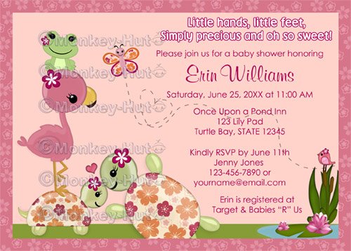 Once Upon a Pond TURTLE Baby Shower Invitation Flamingo Frog OUP (DIGITAL)