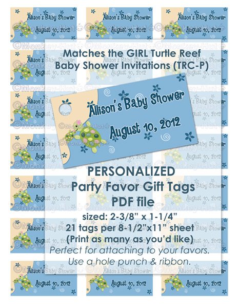 Girl TURTLE Reef Baby Shower Favor Tags TRC-P PDF file