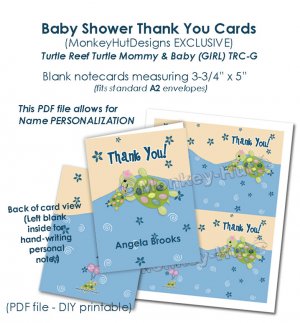 Turtle Reef Girl TURTLE Baby Shower Thank You card PDF file printable DIY TRC-P