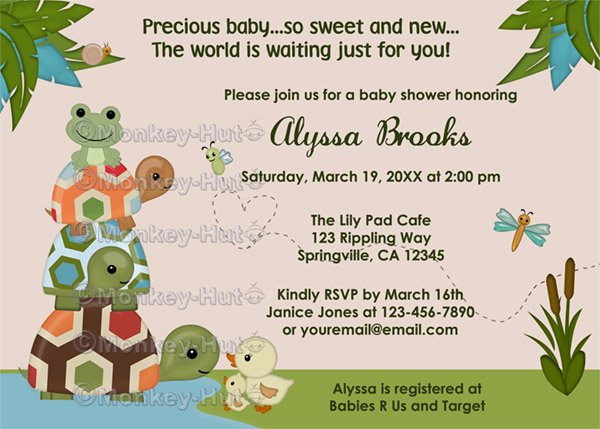 Laguna TURTLE Baby Shower Invitation Frog LTC (DIGITAL)