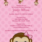 MONKEY Baby Shower invitation Polka Dot PINK GIRL MPP3 PAB02 (DIGITAL)