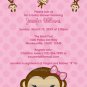 MONKEY Baby Shower invitation Polka Dot PINK GIRL MPP3 PAB02 (DIGITAL)