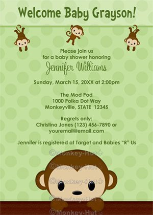 MONKEY Baby Shower invitation Polka Dot GREEN BOY GIRL MPP3 PAB01 (DIGITAL)